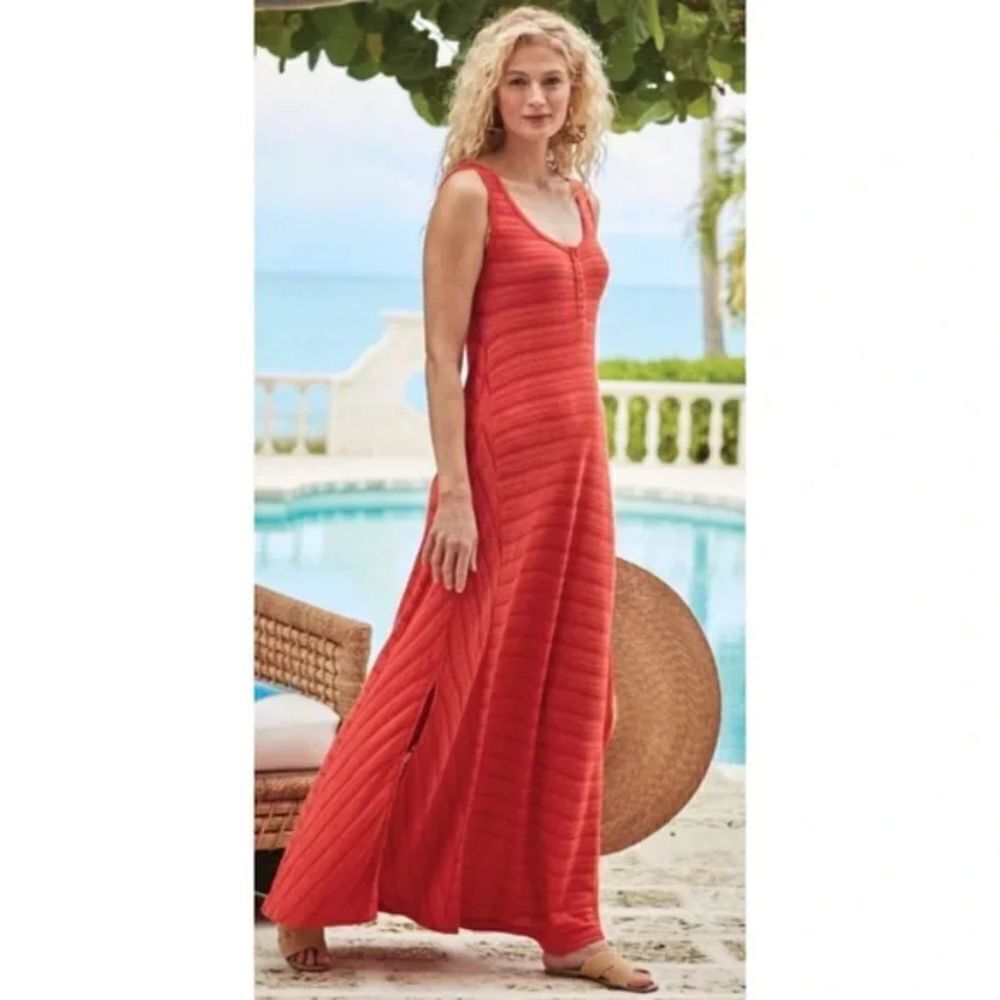 SOFT SURROUNDINGS Orange Tivoli Striped Knit Sleeveless Button Maxi Dress Medium